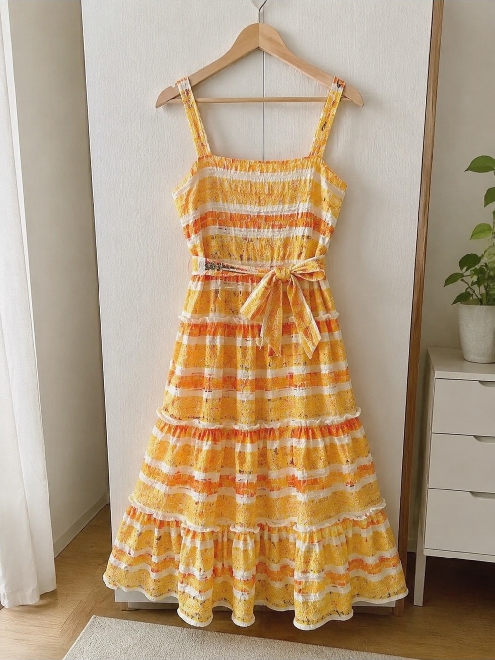 Zimmermann Yellow Orange Striped Tie-Waist Maxi Dress